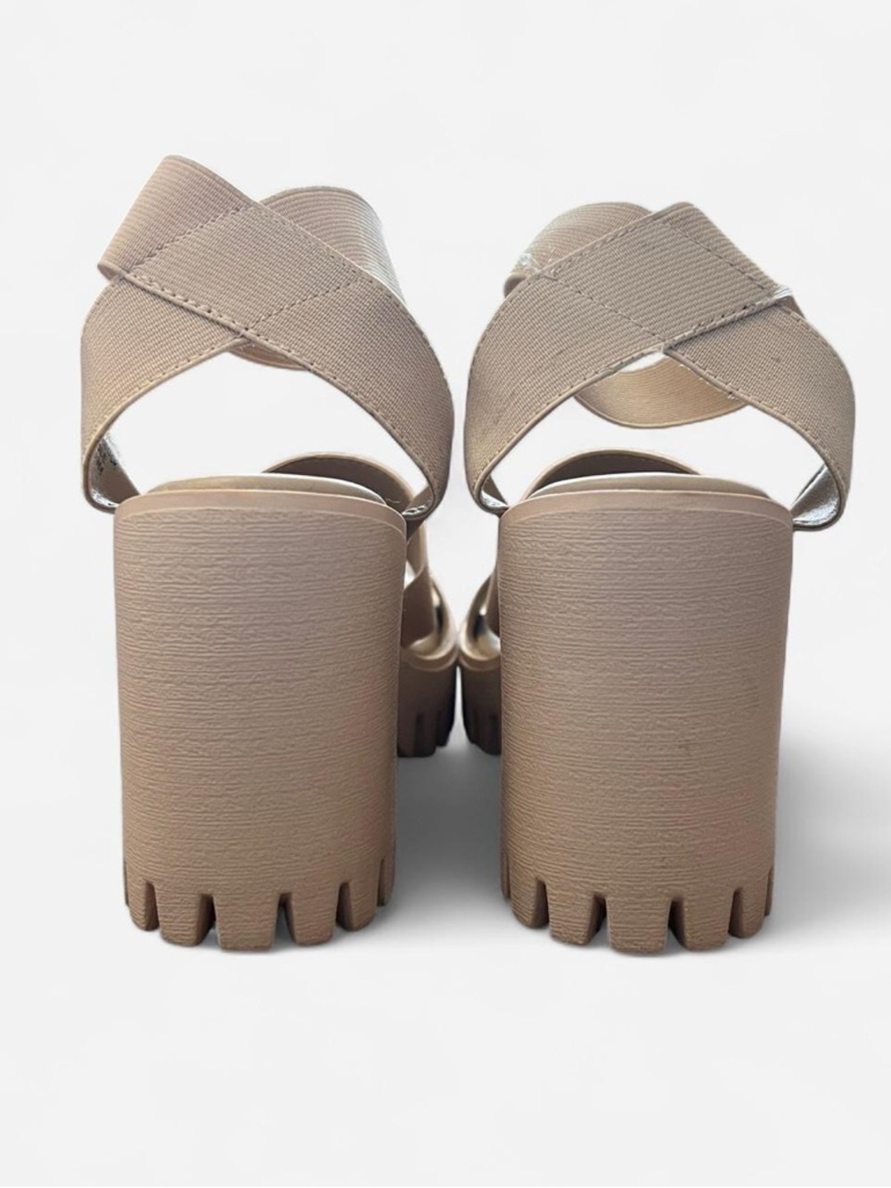 Madden Girl Templee Platform Block Heel Sandal in Sand Stretch - Picture 5 of 6